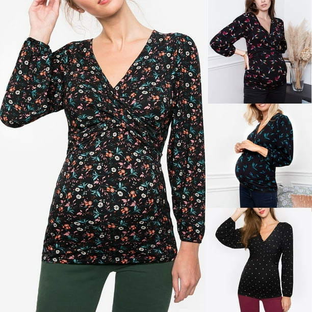 Womens Maternity Nursing Tops Long Sleeve Breastfeeding T-Shirt Comfy Sweaters V-Neck